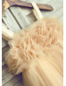 Thin Straps Pearl Champagne Tulle Flower Girl Dress
